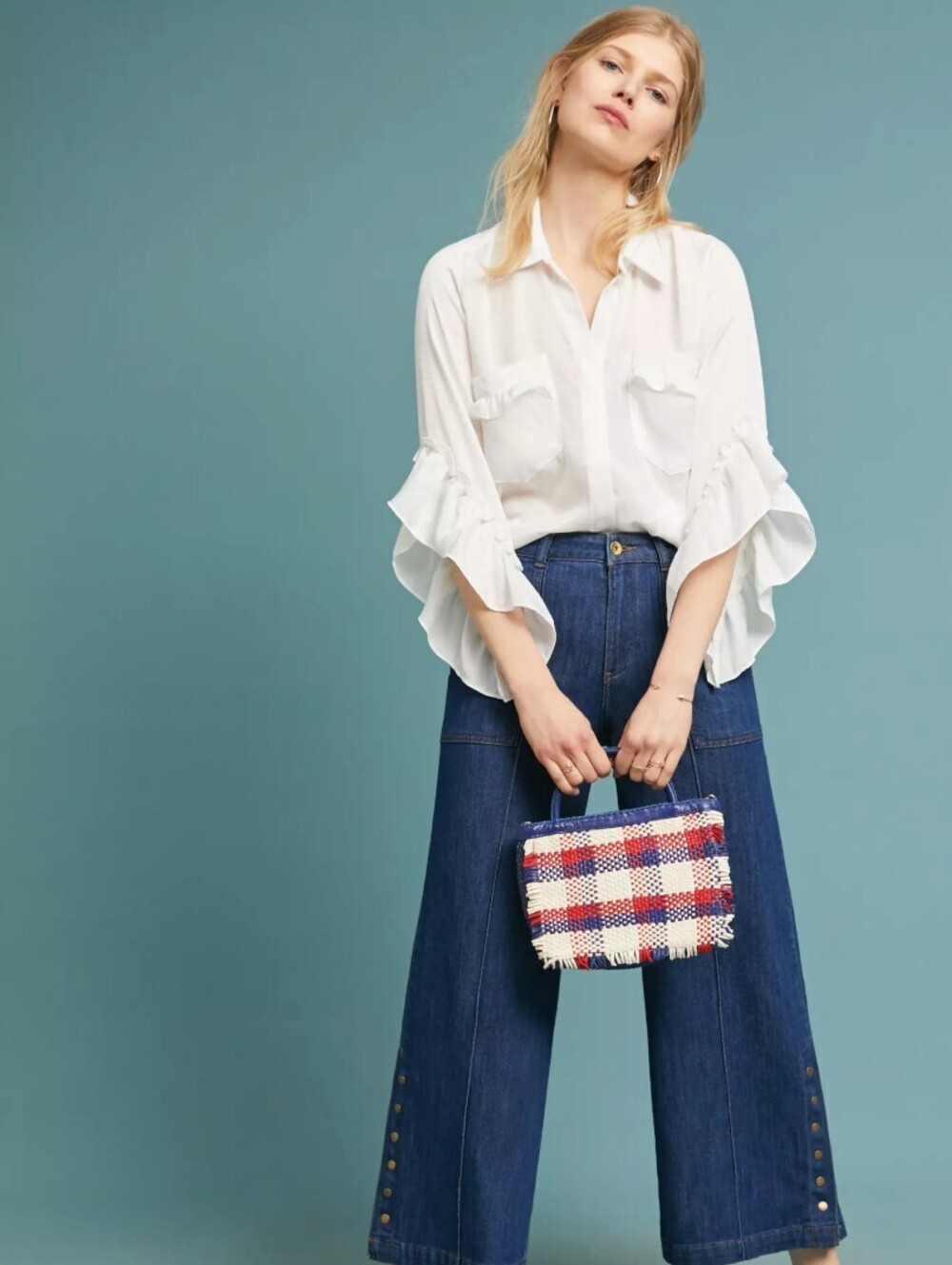 Pilcro by Anthropologie Dark Wash Crop Button Snap Wide-Leg Jeans - Size - 30